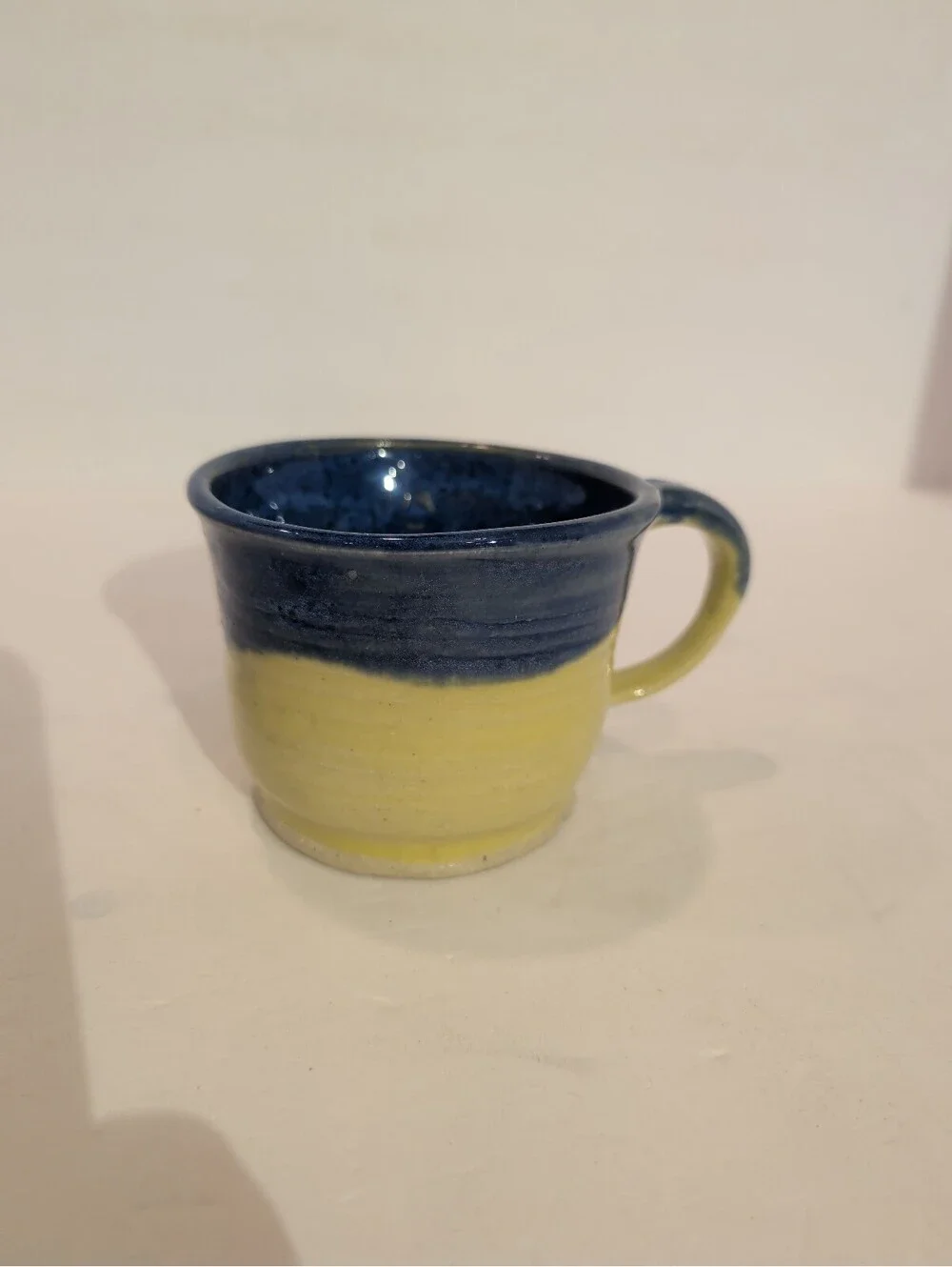 Handmade Coffee Mug blue and yellow glaze